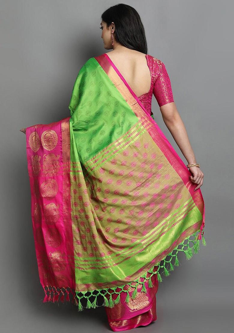 Green Woven Poly Blend Saree Set