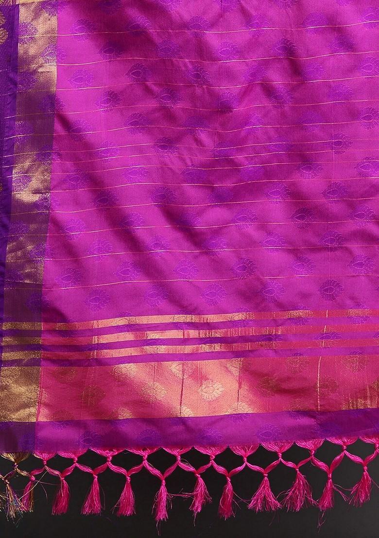 Pink Woven Cotton Saree Set