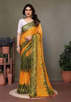 Orange Printed Georgette Saree Set