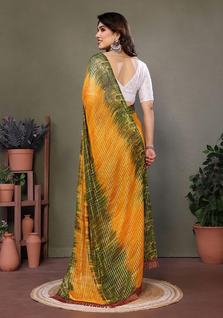 Orange Printed Georgette Saree Set