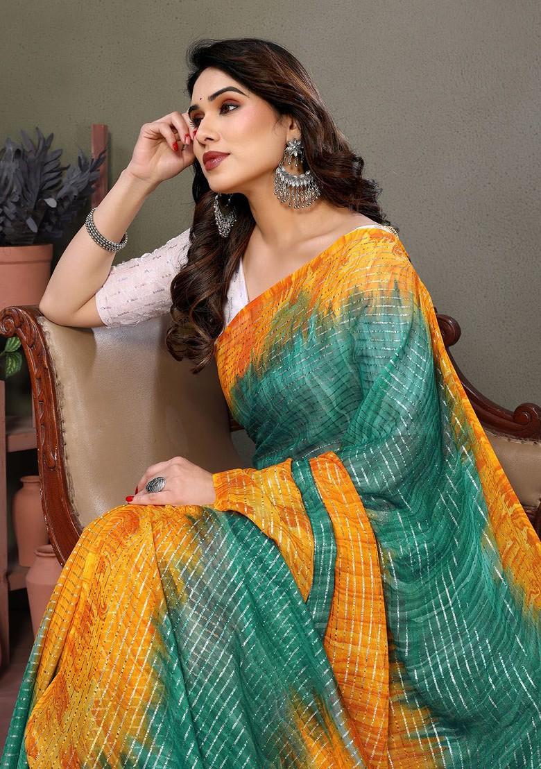 Green Zari Georgette Saree Set