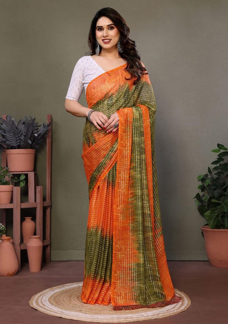Green Zari Georgette Saree Set