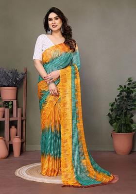Sea Green Striped Georgette Saree Set