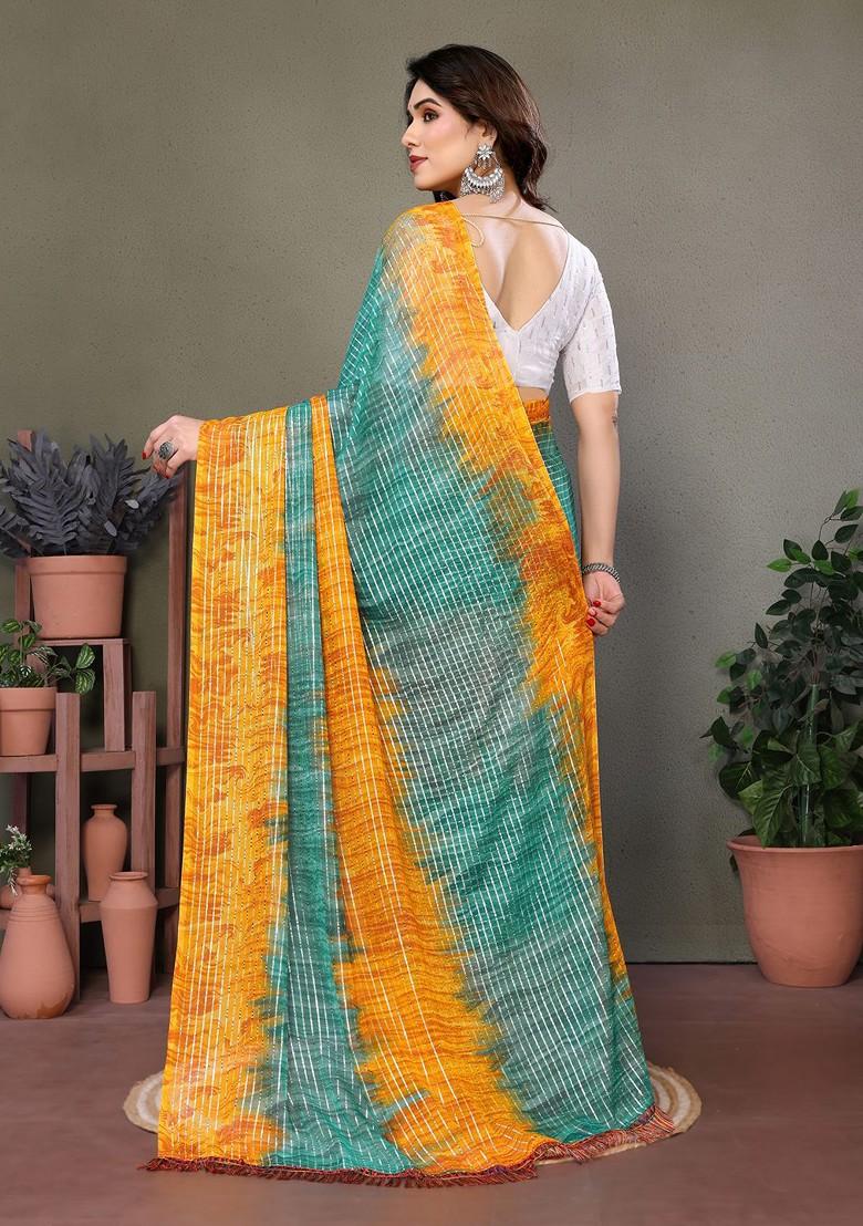 Sea Green Striped Georgette Saree Set