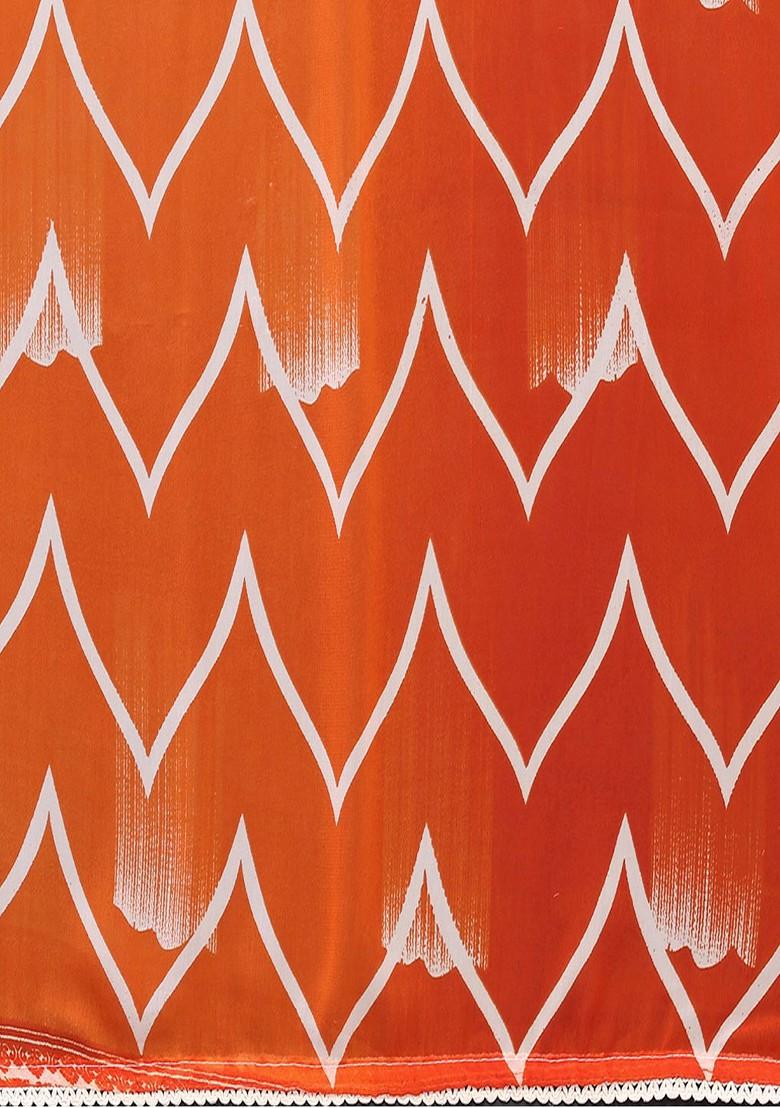Orange Printed Georgette Saree Set