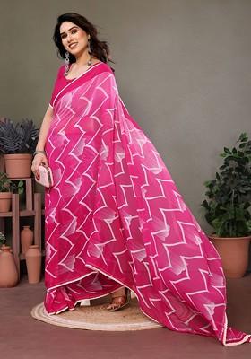 Pink Printed Georgette Saree Set
