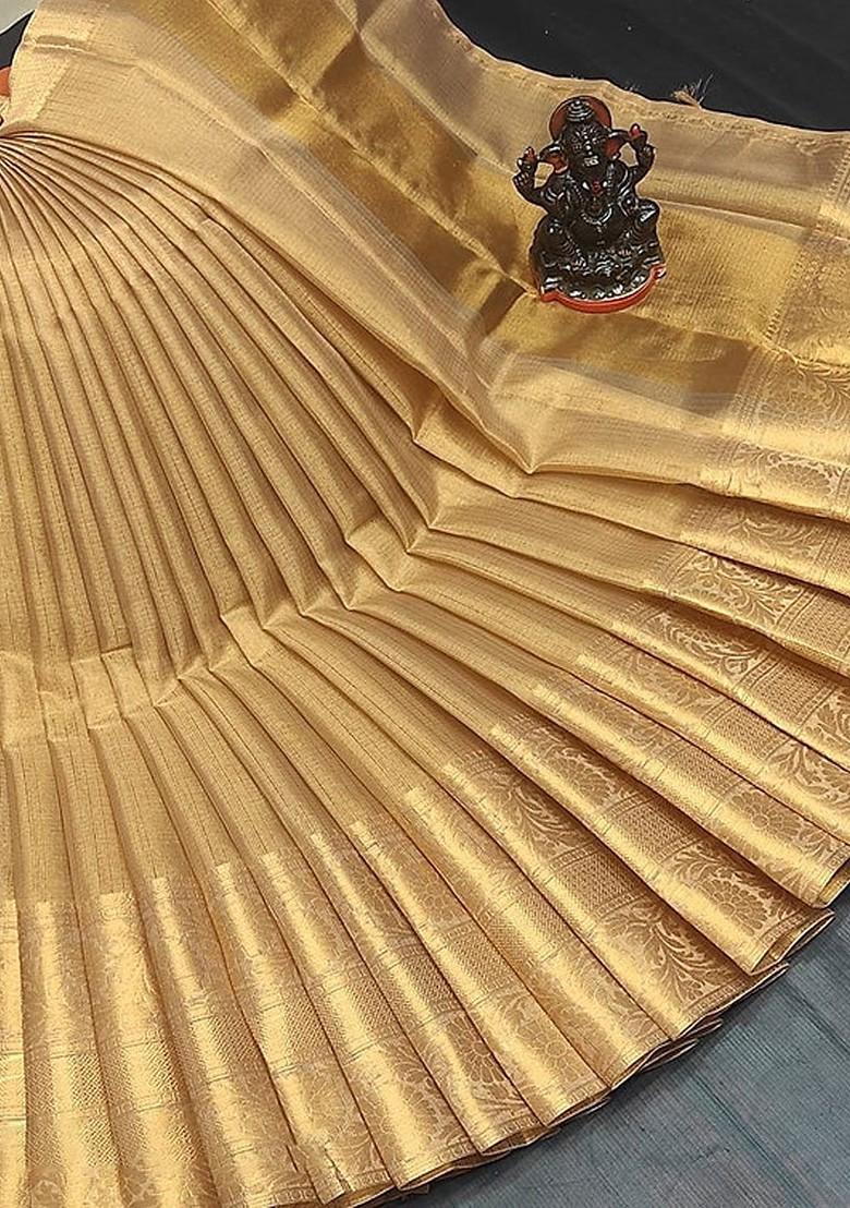 Beige Woven Tissue Saree Set