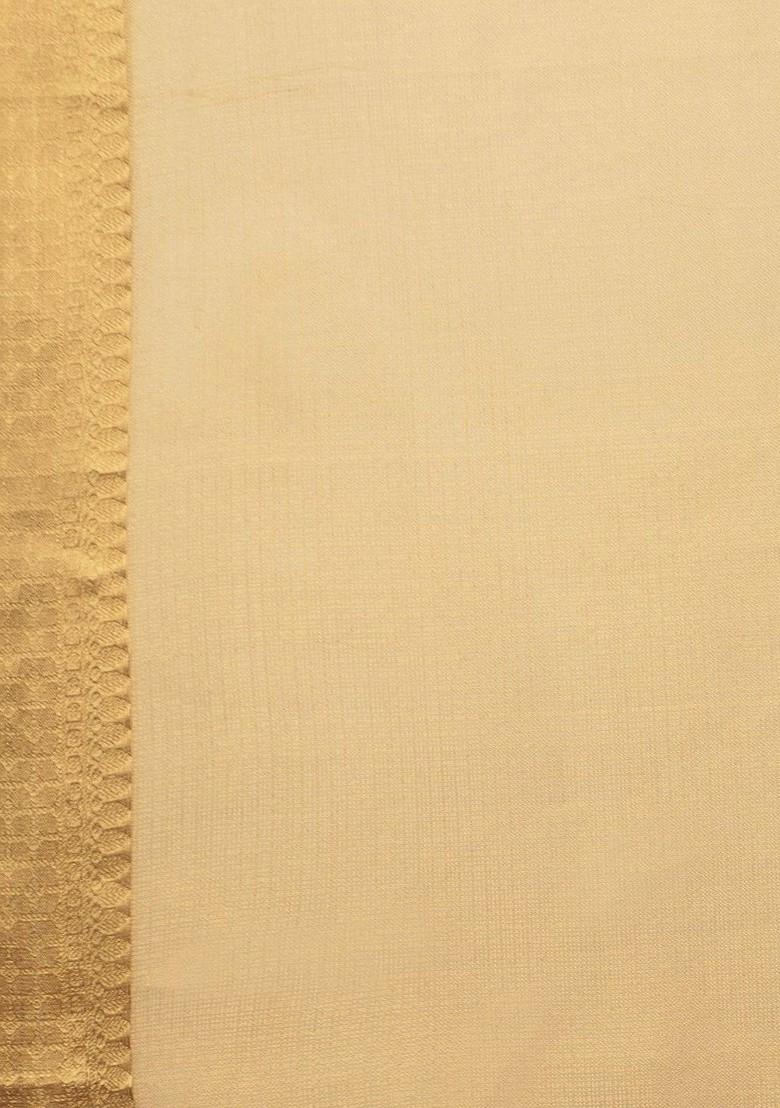 Beige Woven Tissue Saree Set