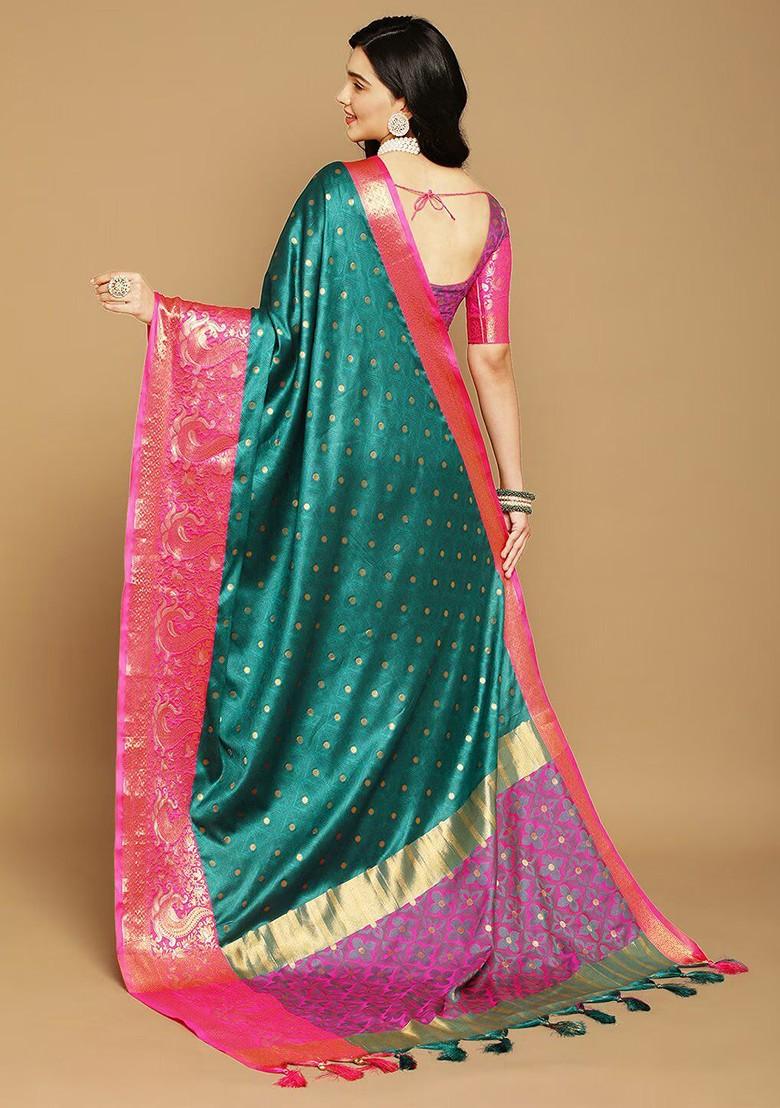 Green Woven Cotton Saree Set