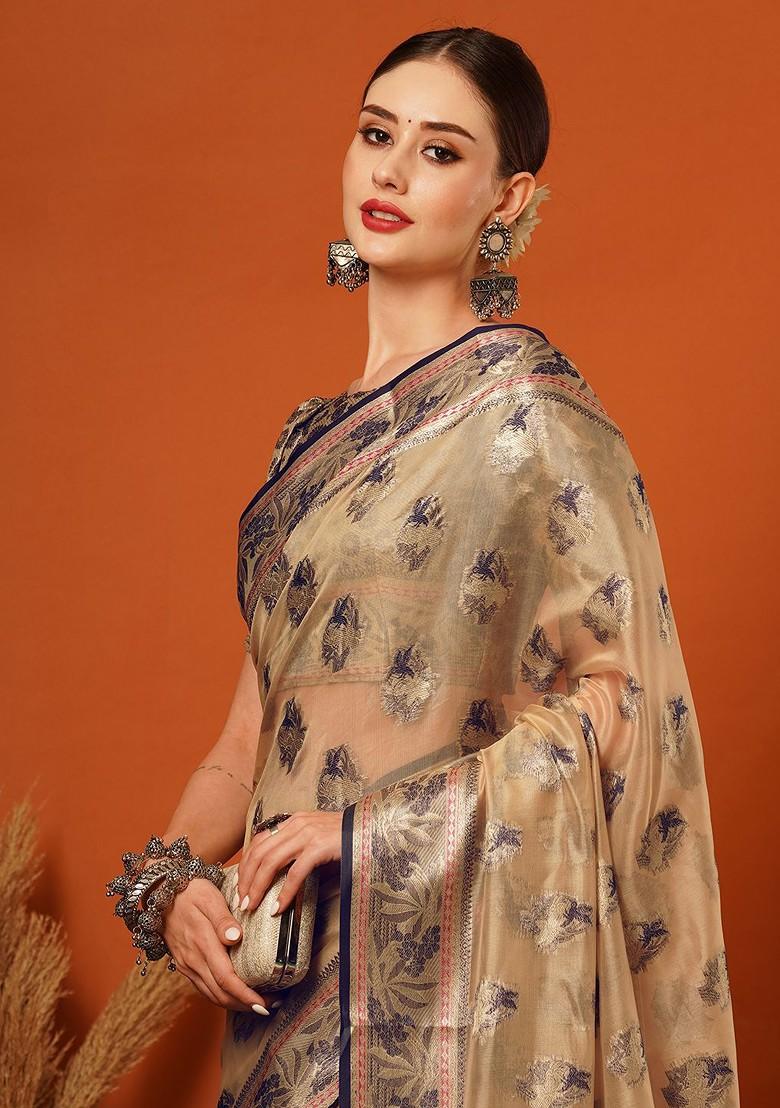Brown Zari Silk Saree Set