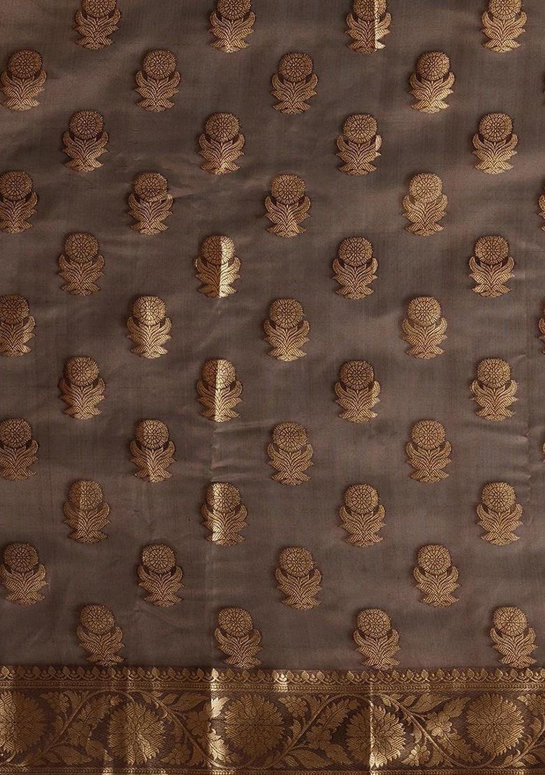 Brown Zari Silk Saree Set