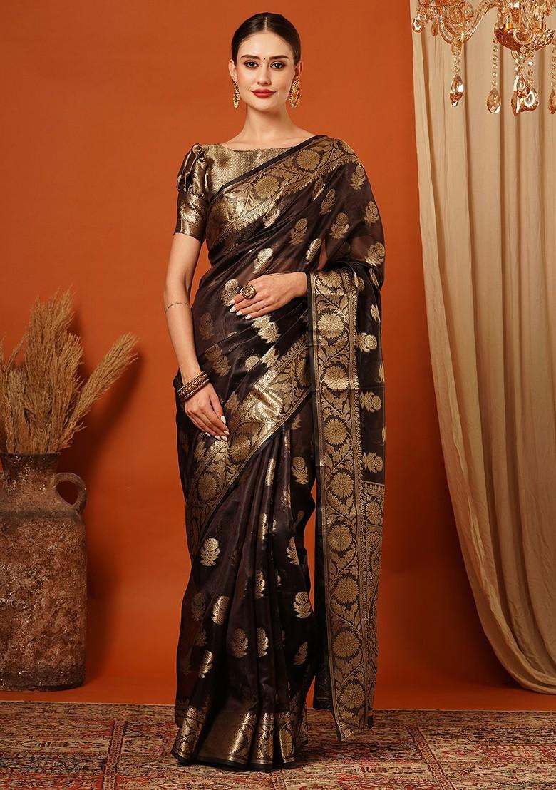 Brown Zari Silk Saree Set