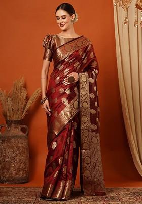 Maroon Zari Silk Saree Set