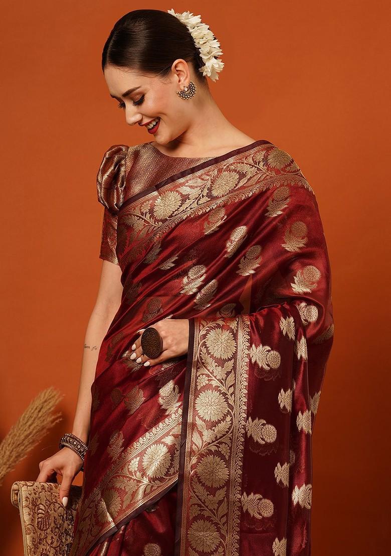 Maroon Zari Silk Saree Set