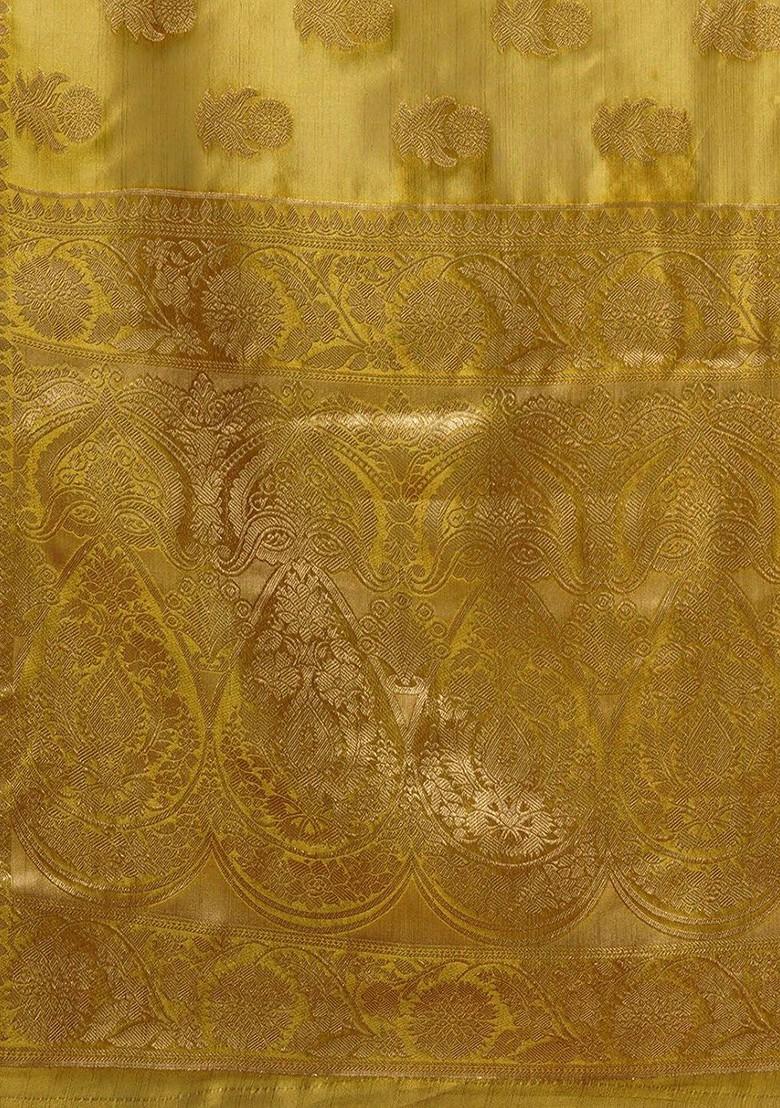 Yellow Woven Silk Saree Set