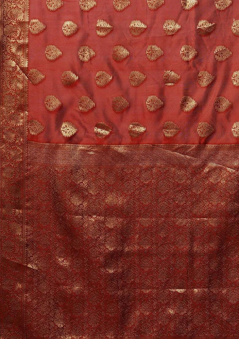 Maroon Woven Silk Saree Set