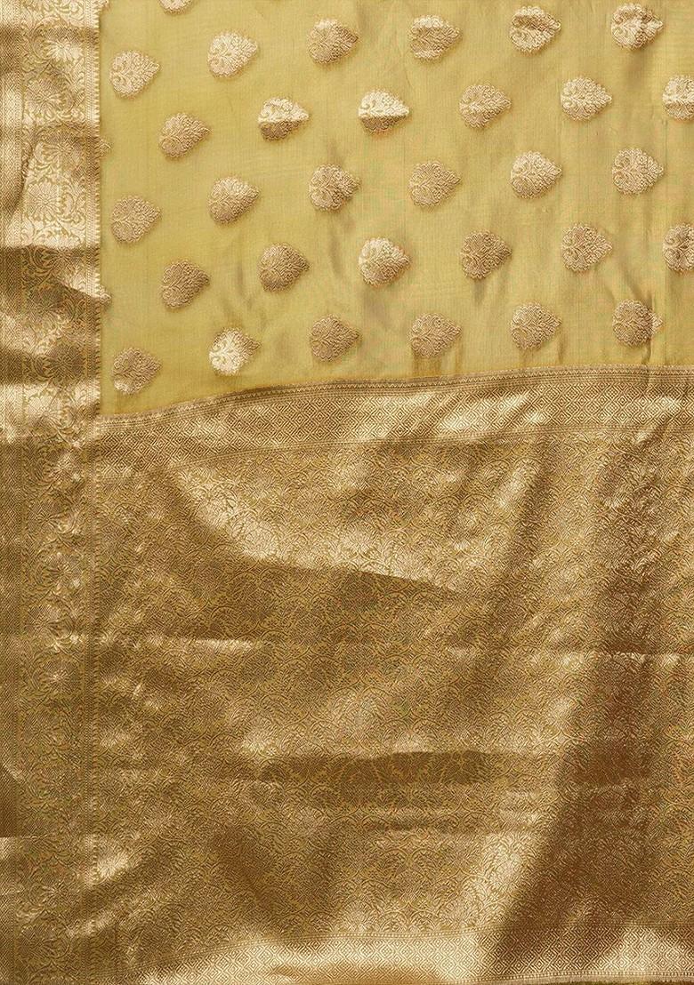 Yellow Woven Silk Saree Set