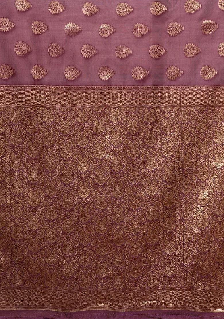 Purple Woven Silk Saree Set