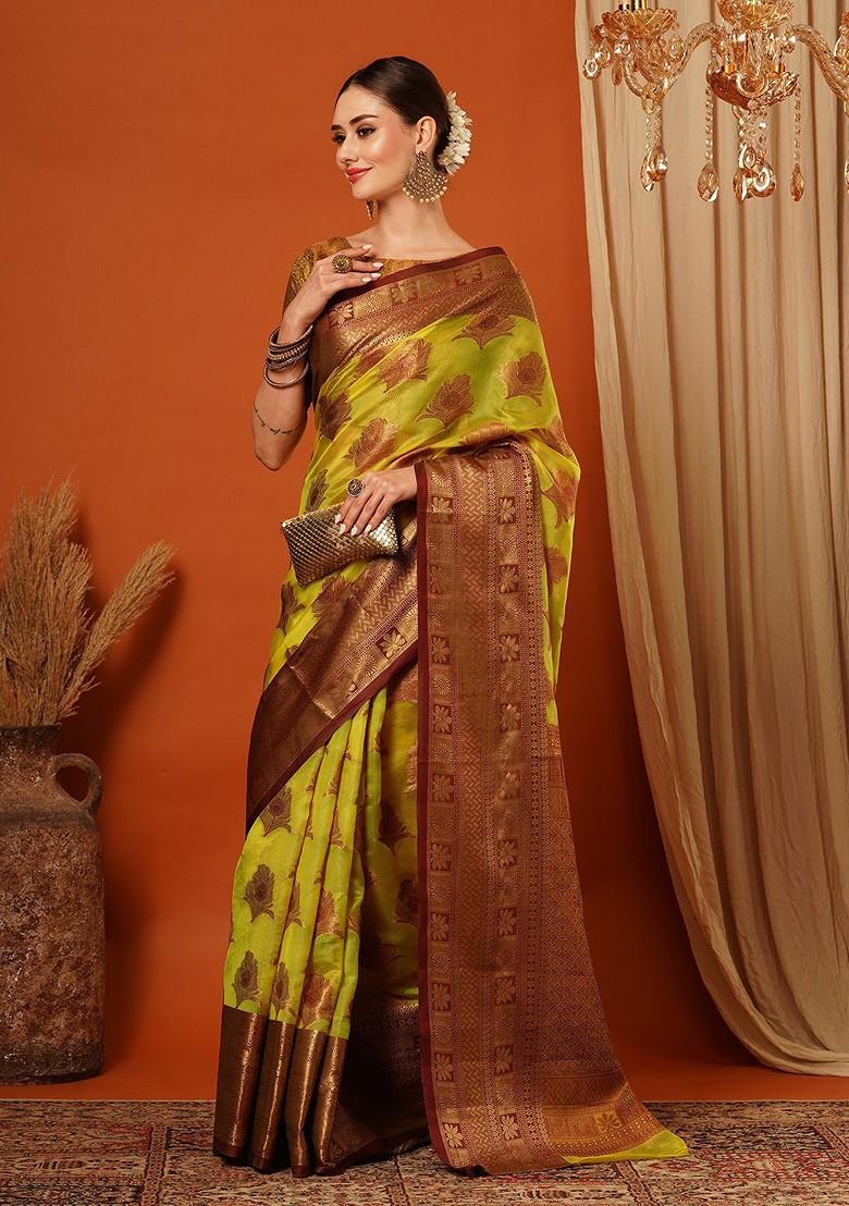 Maroon Woven Silk Saree Set