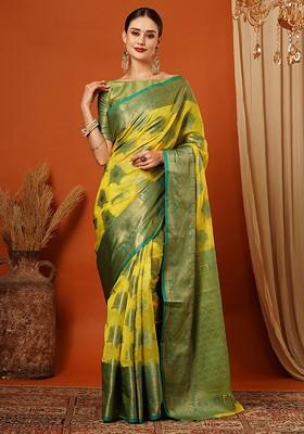Turquoise Blue Woven Silk Saree Set