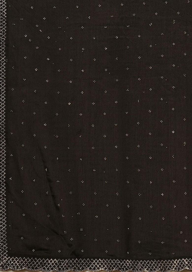 Black Embellished Silk Saree Set