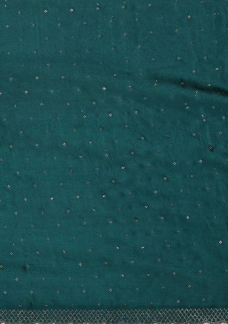 Turquoise Blue Embellished Silk Saree Set