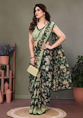 Black Printed Georgette Saree Set