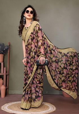 Pink Printed Georgette Saree Set