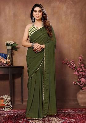 Green Embellished Silk Saree Set