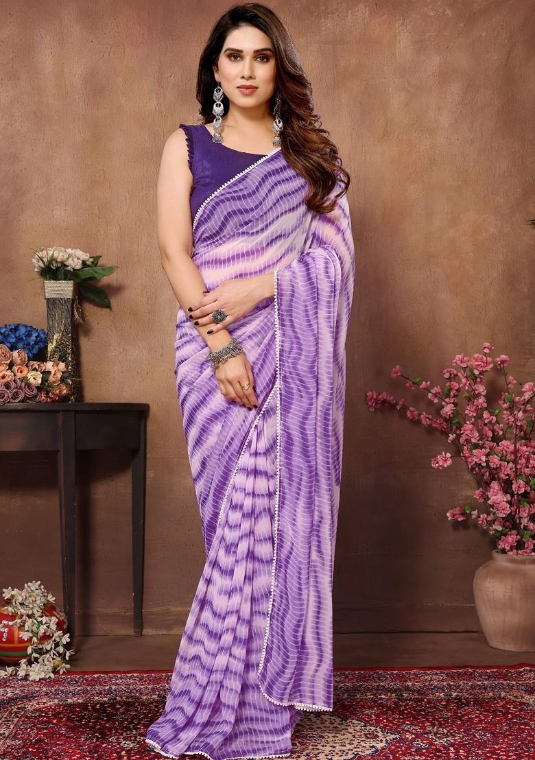Purple Tie And Dye Georgette Saree Set