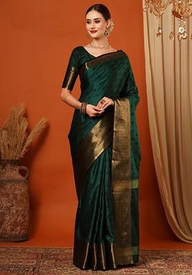 Green Embellished Silk Saree Set