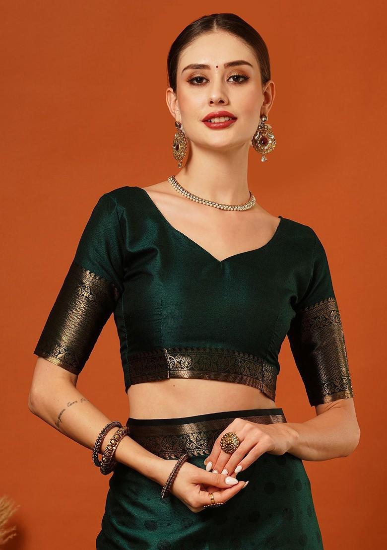 Green Embellished Silk Saree Set