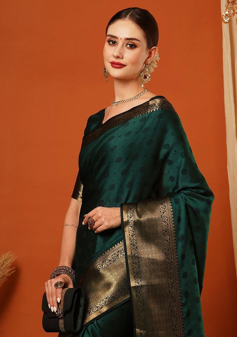 Green Embellished Silk Saree Set