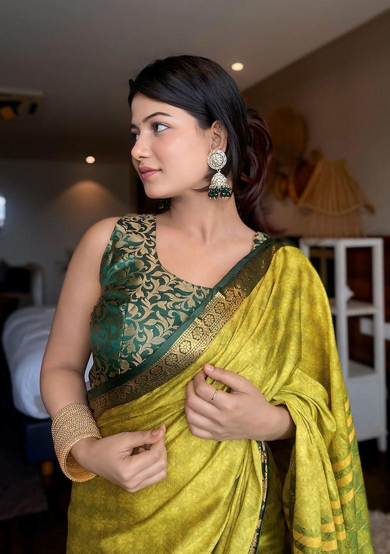 Green Woven Poly Blend Saree Set