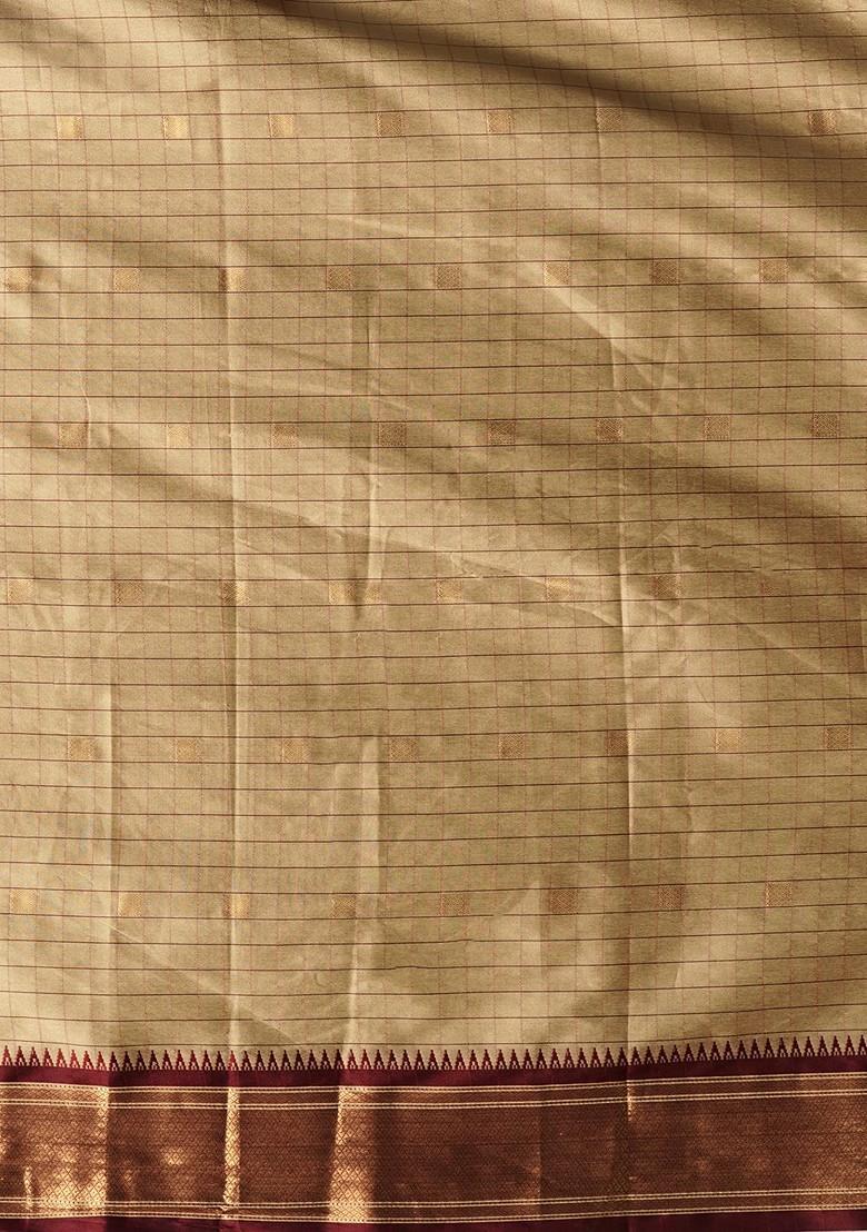 Brown Woven Silk Saree Set