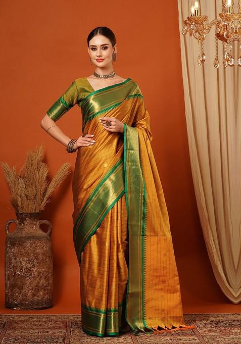 Gold Woven Silk Saree Set