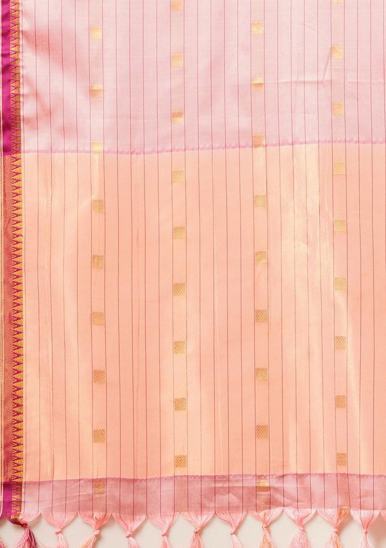 Pink Woven Silk Saree Set