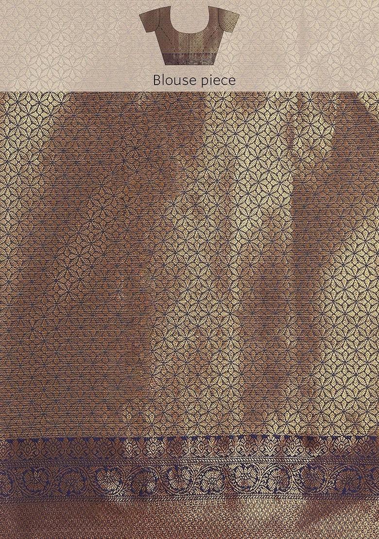 Cream Woven Silk Saree Set