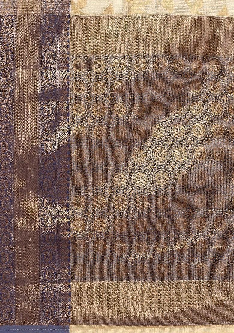 Cream Woven Silk Saree Set