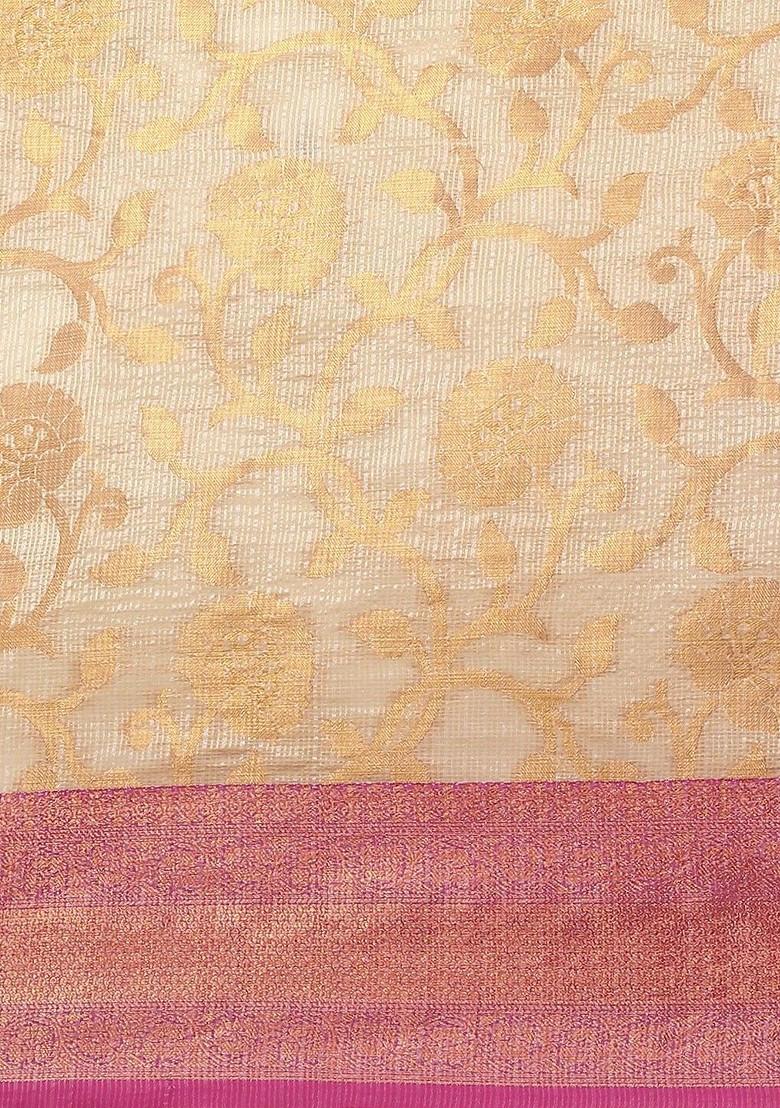 Cream Woven Tissue Saree Set