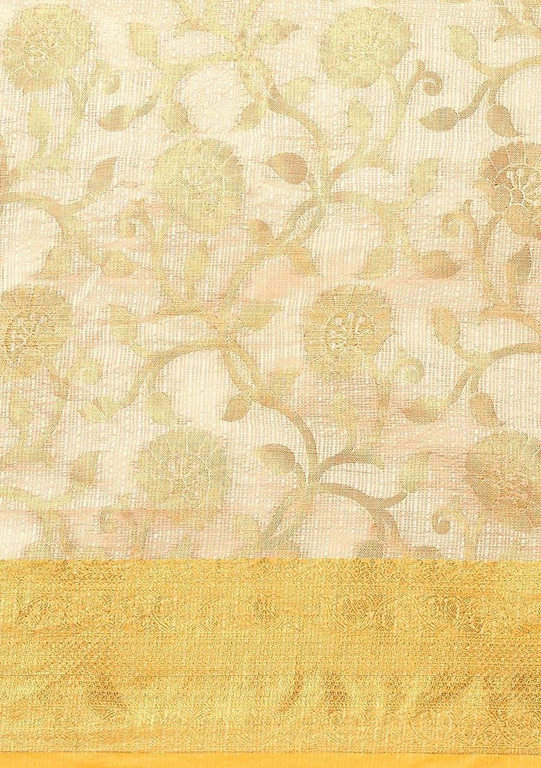 Cream Woven Silk Saree Set