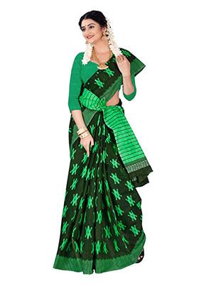 Black Printed Cotton Saree Set