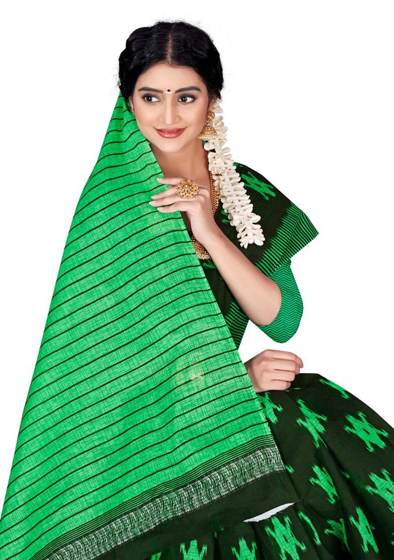 Black Printed Cotton Saree Set