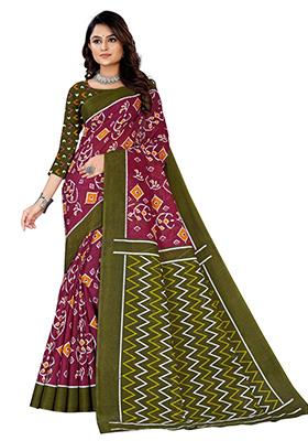 Maroon Printed Cotton Saree Set