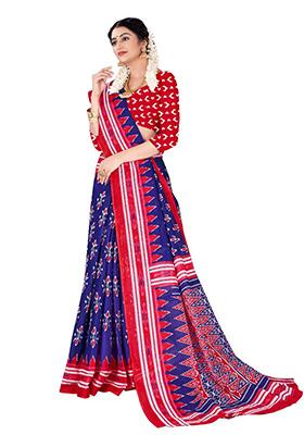 Violet Printed Cotton Saree Set