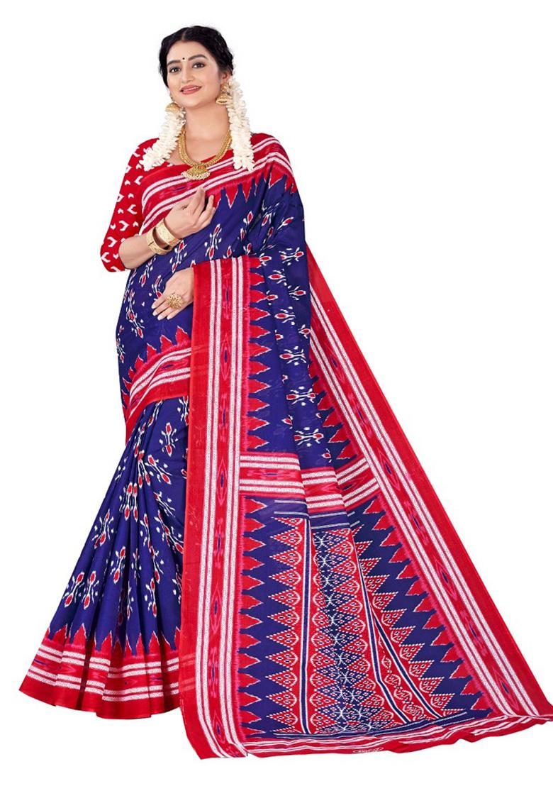 Violet Printed Cotton Saree Set