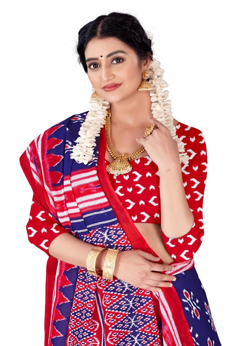 Violet Printed Cotton Saree Set