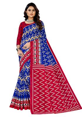 Violet Printed Cotton Saree Set