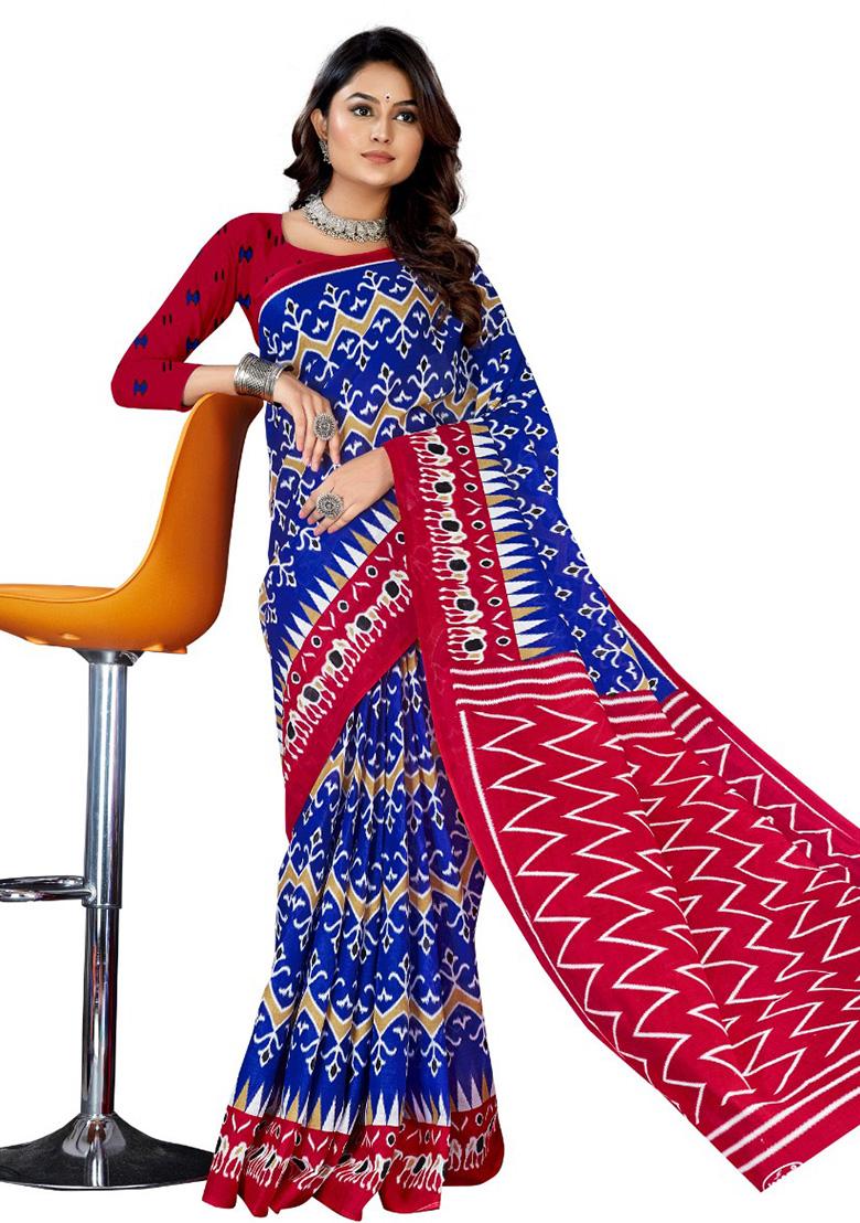 Violet Printed Cotton Saree Set