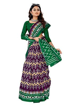 Wine Printed Cotton Saree Set